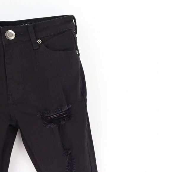 Boohoo Skinny Jeans Distressed Mid Rise Womens‎ Size 4P Black Denim Stretch NWT - Picture 5 of 7